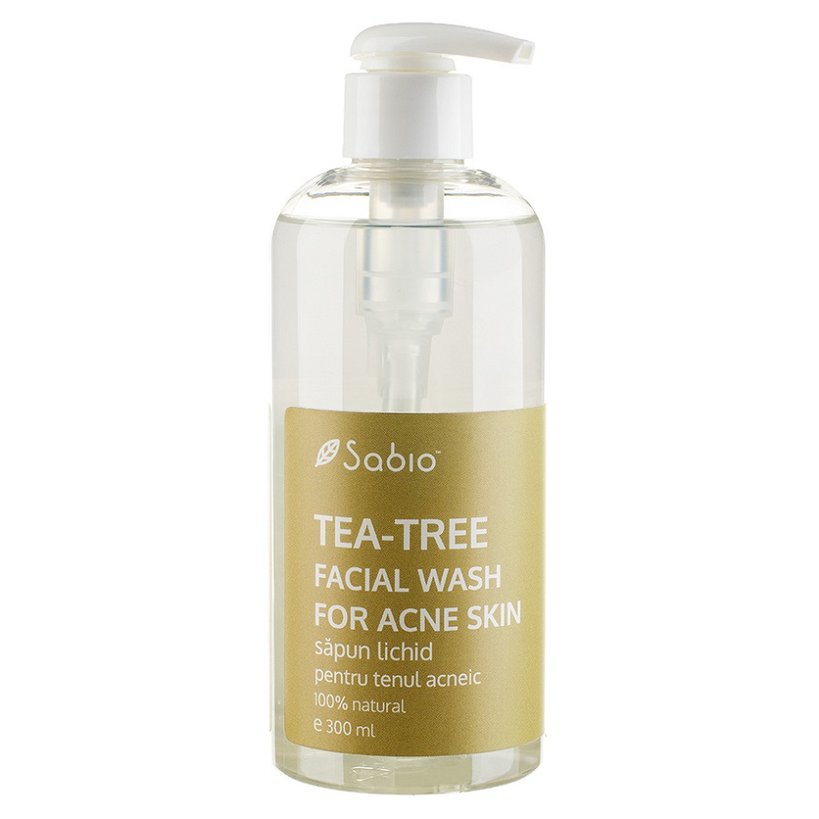 Săpun lichid pentru ten acneic Tea-Tree Facial Wash, 300 ml, Sabio 