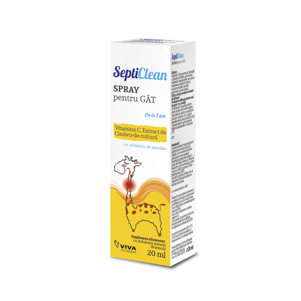 Septiclean spray pentru gat cu albastru de metilen, 20 ml, Viva Pharma
