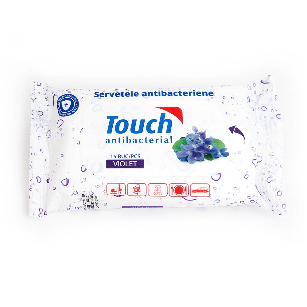 Servetele umede antibacteriene Violet, 15 bucati, Touch