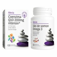 Pachet Coenzima Q10 200 mg intensiv, 30 comprimate + Ulei de somon Omega 3, 30 capsule, Alevia