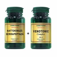 Pachet Premium Nattokinaza Serrapeptaza, 30 capsule + Premium Venotonic Complex, 30 tablete, Cosmopharm