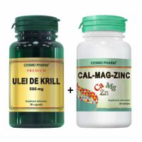 Pachet Ulei de krill 500mg, 30 capsule + Cal Mag Zinc, 30 tablete, Cosmopharm