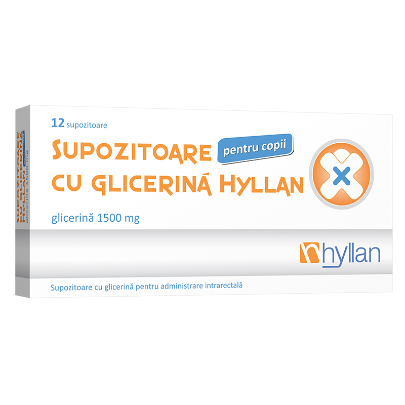 Supozitoare cu glicerina pentru copii, 1500 mg, 12 bucati, Hyllan