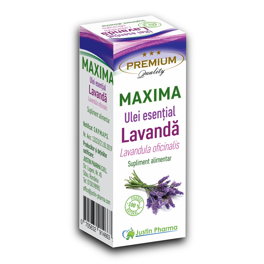 Ulei esential de lavanda Maxima, 10 ml, Justin Pharma
