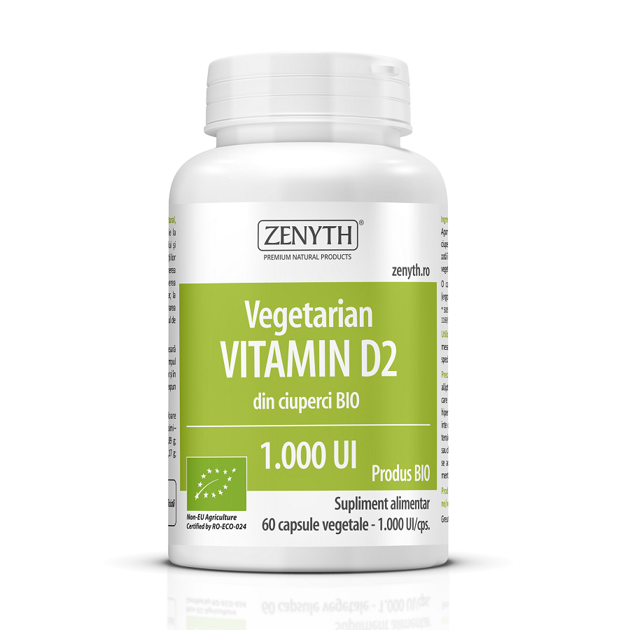 Vitamina D2 vegetala din ciuperci bio, 1000 UI, 60 capsule, Zenyth