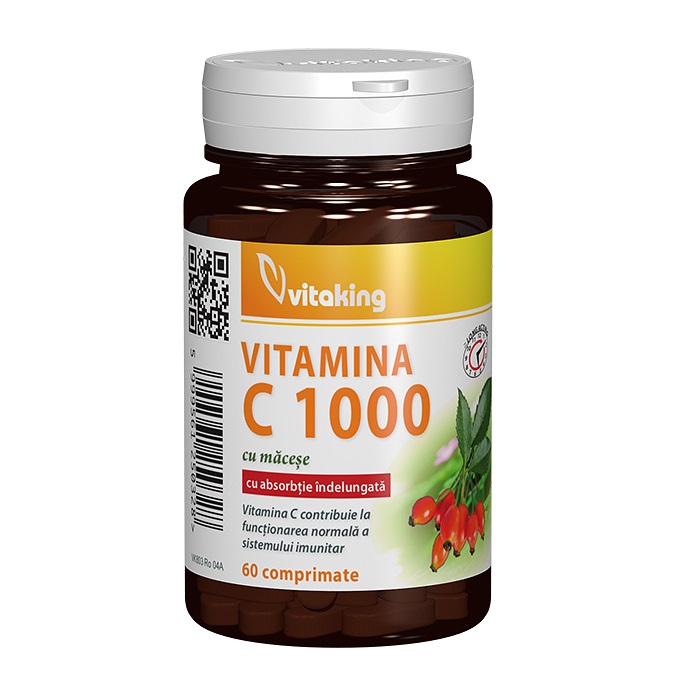 Vitamina C 1000 mg cu macese, 60 comprimate cu absorbtie lenta, VitaKing