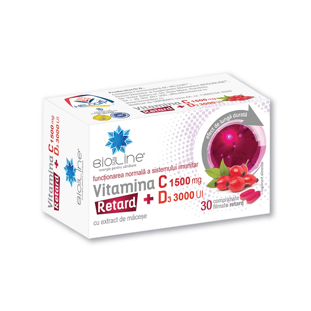 Vitamina C 1500 mg cu D3 3000 UI Retard, 30 comprimate filmate, Helcor
