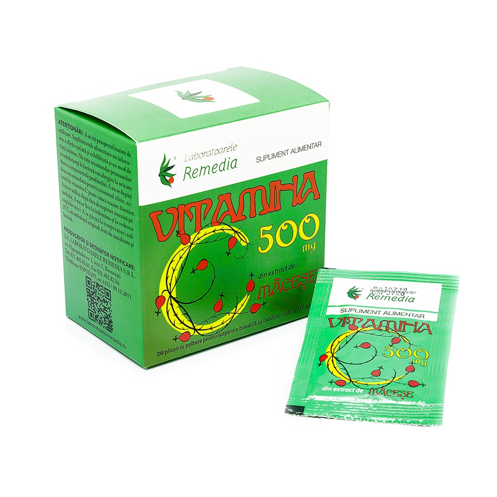 Vitamina C 500mg, 20 plicuri, Remedia 
