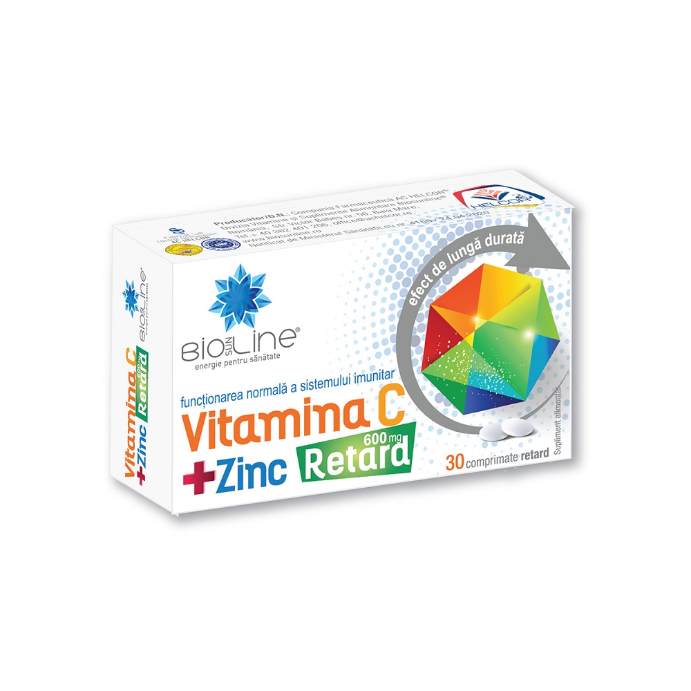 Vitamina C cu Zinc Retard, 600 mg, 30 comprimate, Helcor