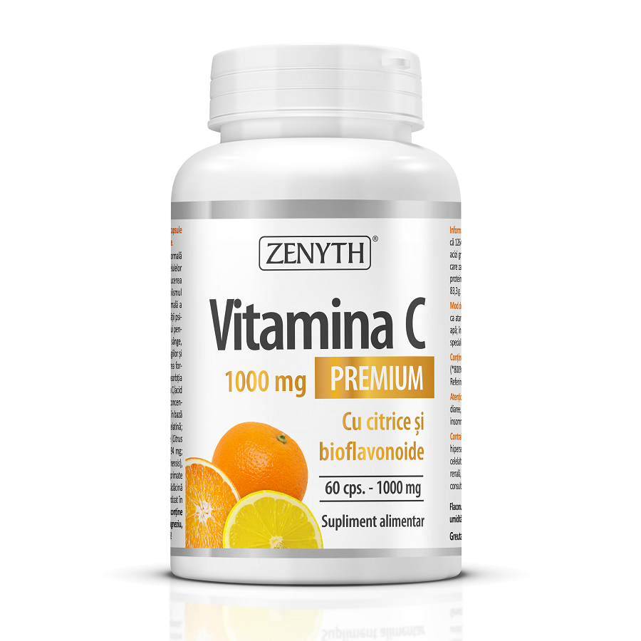 Vitamina C Premium 1000 mg cu citrice si bioflavonoide, 60 capsule, Zenyth