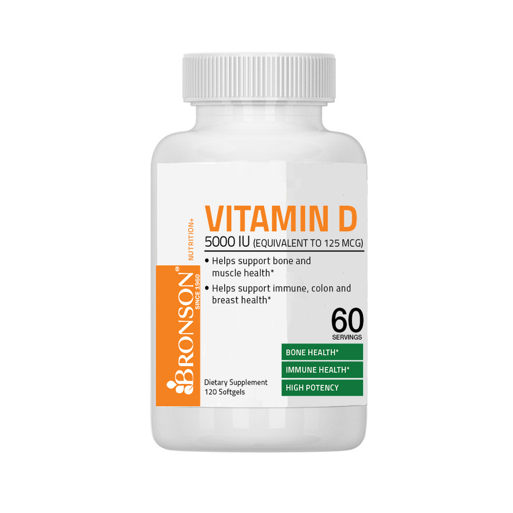 Vitamina D3 5000 UI, 120 capsule, Bronson Laboratories