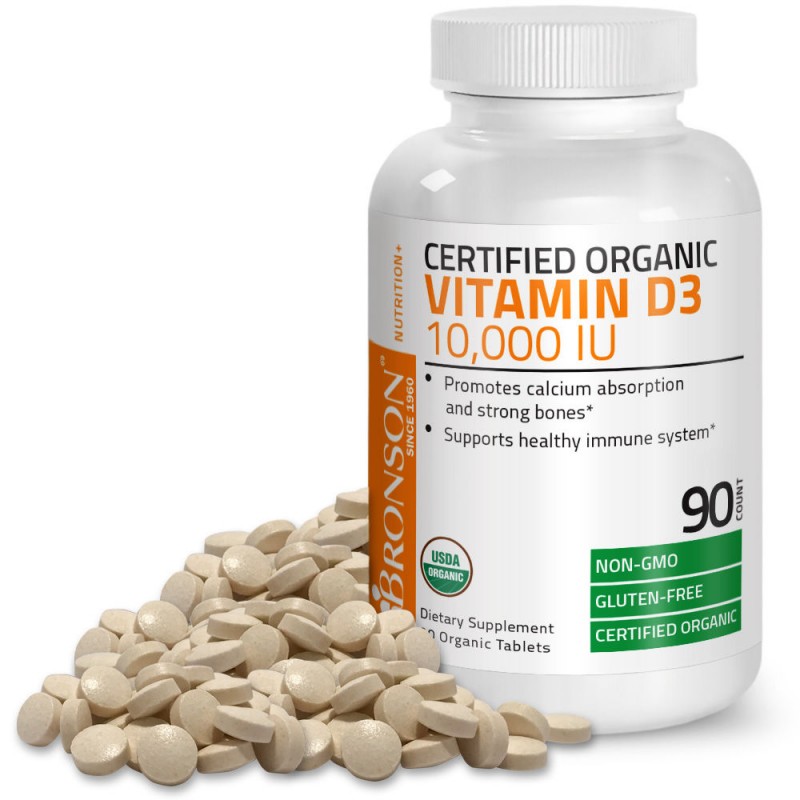 Vitamina D3 Organica, 10000 UI, 90 tablete, Bronson Laboratories